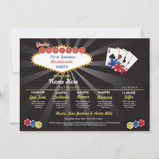 Invitación Ducha nupcial Itinerario Las Vegas LV Bachelorette (Anverso)