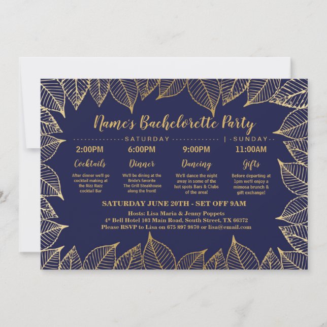 Invitación Ducha nupcial La Marina Itineraria Oro Sale Elegan (Anverso)