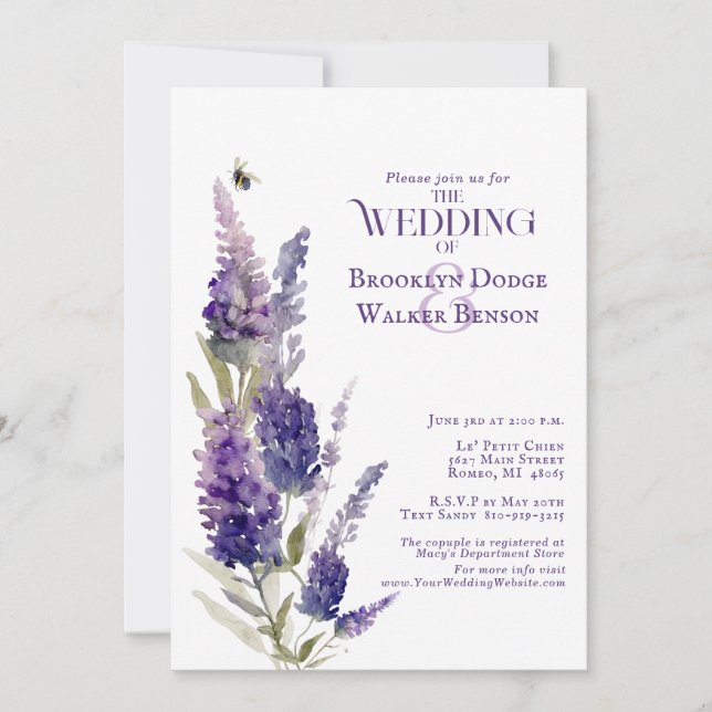 Invitación Ducha nupcial Lavanda Botánica Floral Púrpura (Anverso)