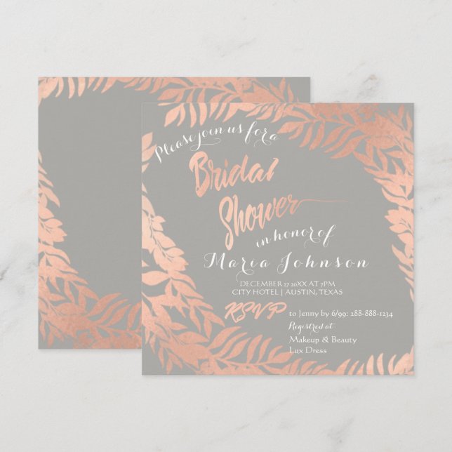 Invitación Ducha nupcial Leafs tropicales oro gris Rosa (Anverso / Reverso)