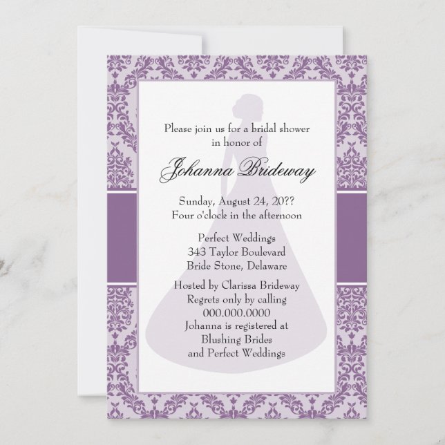 Invitación Ducha nupcial Lilac Damask (Anverso)