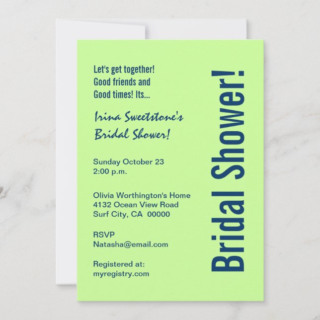 Invitación Ducha nupcial Lime Green y los círculos azules de  (Anverso)