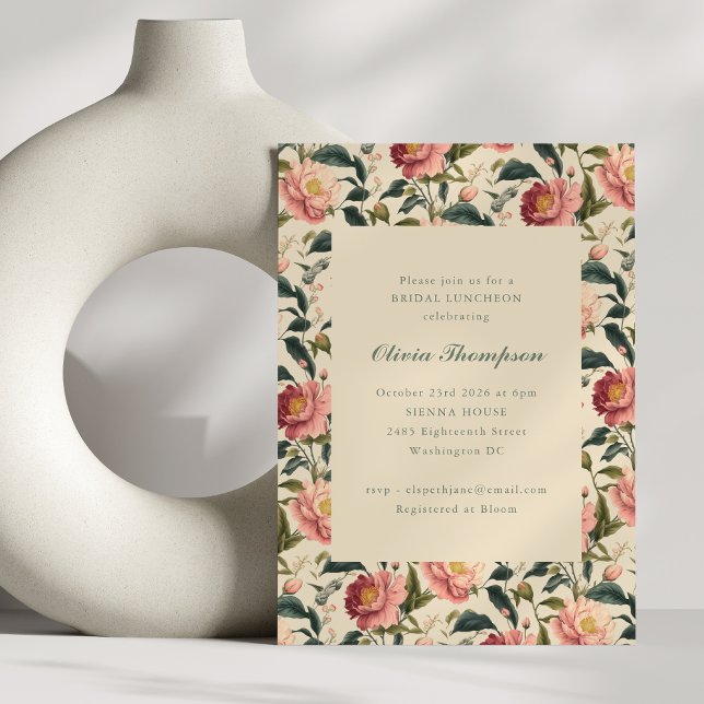 Invitación Ducha nupcial Luncheon Elegante Floral suave vinta (Subido por el creador)