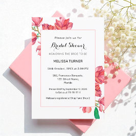 Invitación Ducha nupcial Magnolia floral blanca rosada