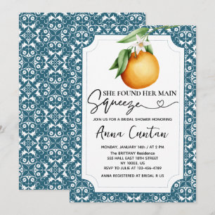 Invitación Ducha Nupcial Main Squeeze Baldosa Azul Limón