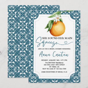 Invitación Ducha Nupcial Main Squeeze Baldosa Azul Limón