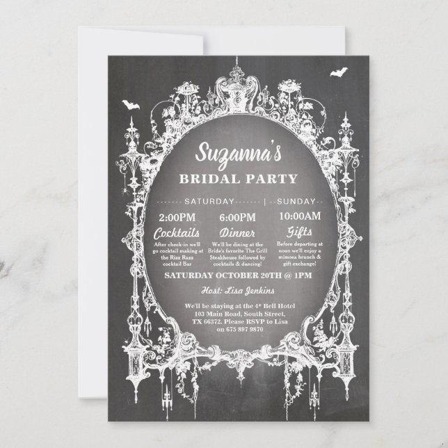 Invitación Ducha nupcial Marco gótico Itinerario Bachelorette (Anverso)