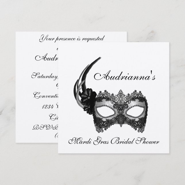 Invitación "Ducha nupcial Mardi Gras" (Anverso / Reverso)