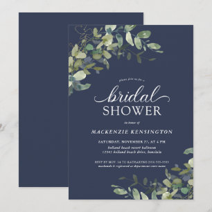 Invitación Ducha nupcial marina azul eucalipto verde