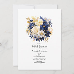 Invitación Ducha nupcial marina, blanca y dorada