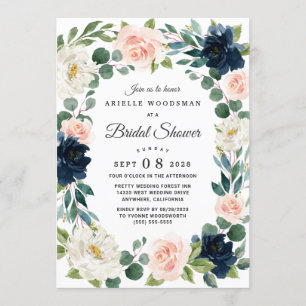 Invitación Ducha nupcial marina y color rosa Rubor