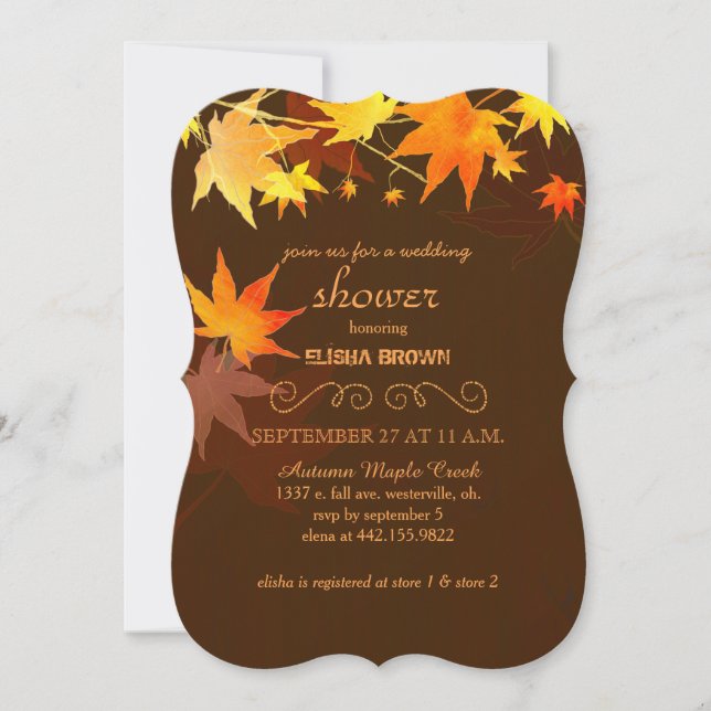 Invitación Ducha nupcial marrón de chocolate de arce de otoño (Anverso)