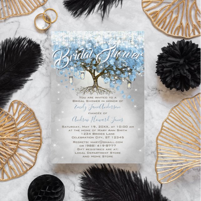 Invitación Ducha nupcial Mason Jar Blue Heart Leaf Tree (Subido por el creador)