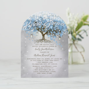 Invitación Ducha nupcial Mason Jar Blue Heart Leaf Tree