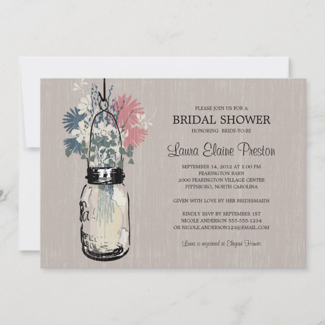 Invitación Ducha nupcial Mason Jar y Wildflowers (Anverso)