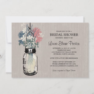 Invitación Ducha nupcial Mason Jar y Wildflowers