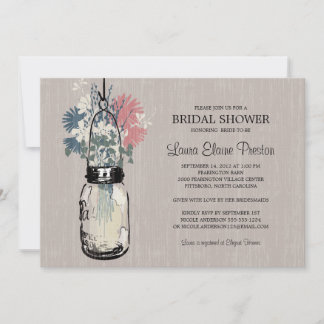 Invitación Ducha nupcial Mason Jar y Wildflowers