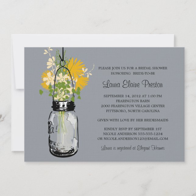 Invitación Ducha nupcial Mason Jar y Wildflowers (Anverso)