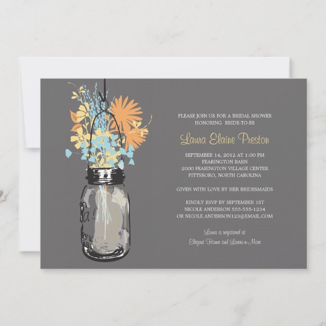 Invitación Ducha nupcial Mason Jar y Wildflowers (Anverso)