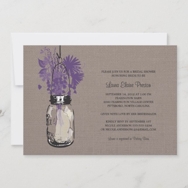 Invitación Ducha nupcial Mason Jar y Wildflowers (Anverso)