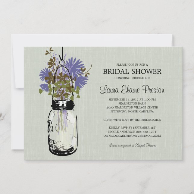Invitación Ducha nupcial Mason Jar y Wildflowers (Anverso)
