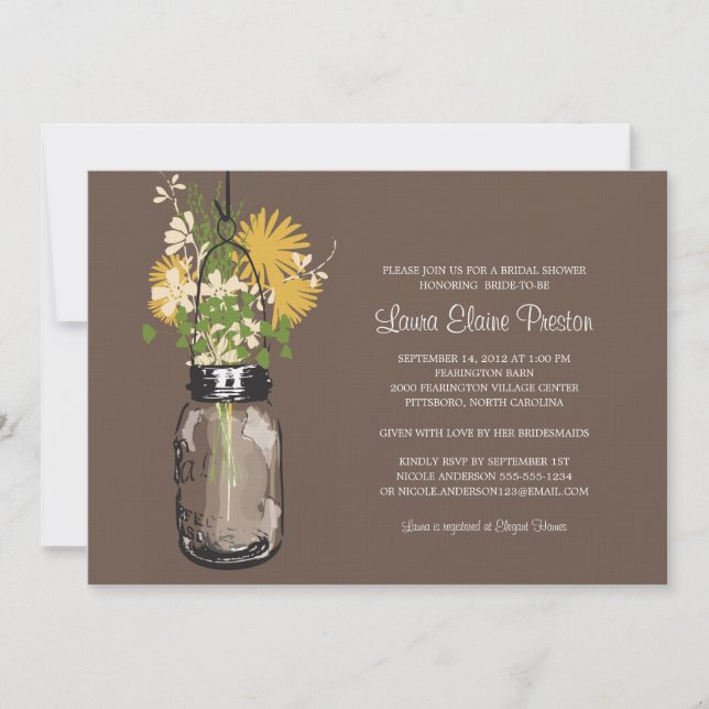 Invitación Ducha nupcial Mason Jar y Wildflowers (Anverso)
