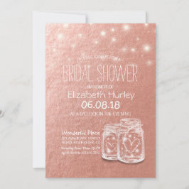 Invitación Ducha nupcial Mason Jars String Lights Rosa Gold I