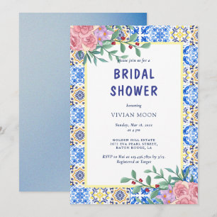Invitación Ducha nupcial mediterránea de mosaico azul italian