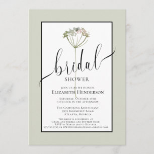 Invitación Ducha nupcial mínima con sabio floral verde con gu