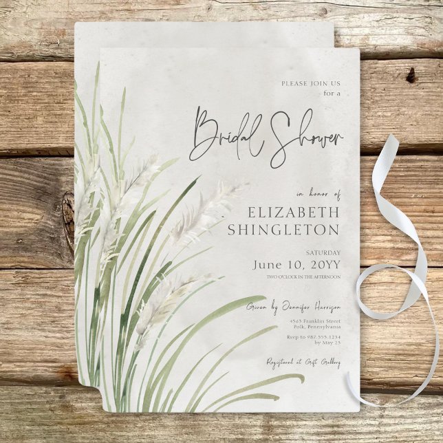 Invitación Ducha nupcial mínima de hierba de Boho Pampas (Boho Pampas Grass Minimal Bridal Shower Invitation)