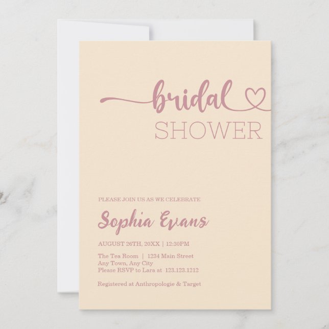 Invitación Ducha nupcial minimalista Boho Rosa Gold Champagne (Anverso)