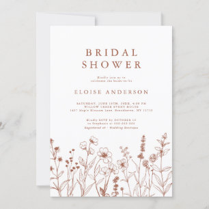 Invitación Ducha nupcial minimalista Terracota Wildflower