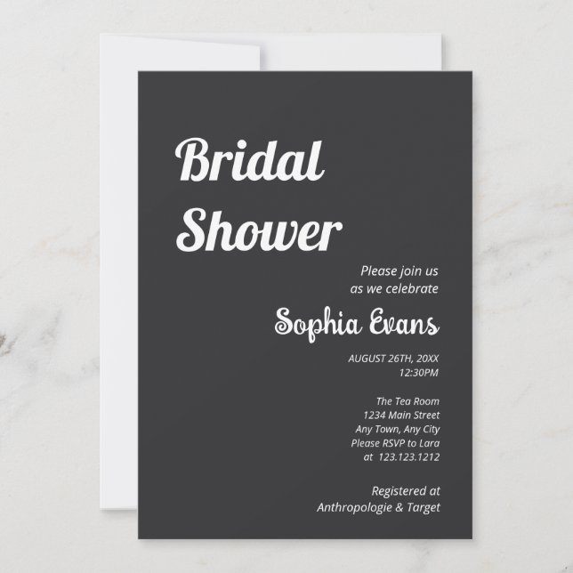 Invitación Ducha nupcial minimalista y simple (Anverso)