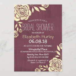 Invitación Ducha nupcial Moda moderna Rosa dorado rojo borgoñ