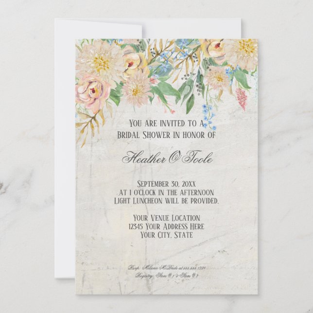 Invitación Ducha nupcial moderna acuarela BOHO Marble floral (Anverso)