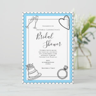 Invitación Ducha nupcial moderna azul blanco y negro