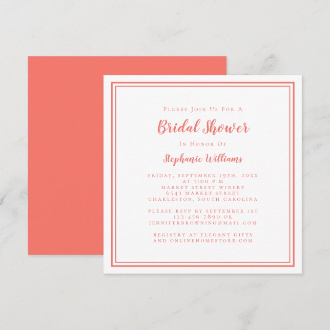 Invitación Ducha nupcial Moderna cuadrada elegante blanco cor (Anverso / Reverso)
