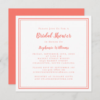 Invitación Ducha nupcial Moderna cuadrada elegante blanco cor