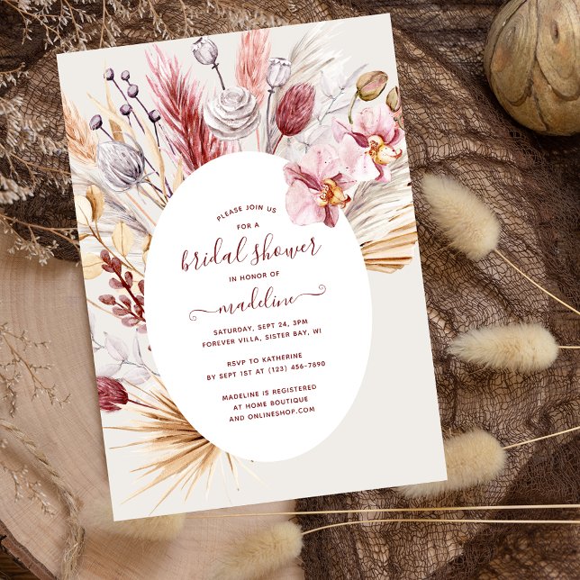 Invitación Ducha nupcial moderna de Boho Pampas Grass Floral (Subido por el creador)