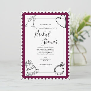Invitación Ducha nupcial moderna de Borgoña