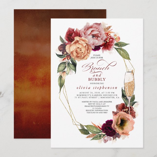 Invitación Ducha nupcial moderna de Brunch and Bubbly Floral  (Anverso / Reverso)