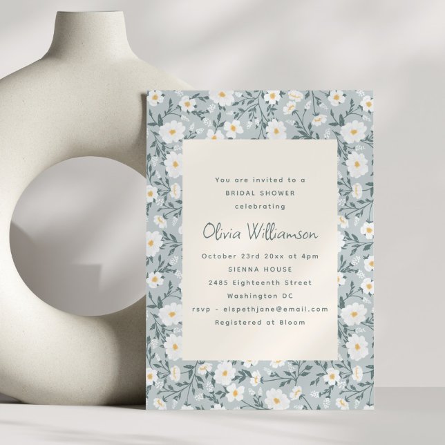 Invitación Ducha Nupcial Moderna de Flores Azules Polvorienta (Subido por el creador)