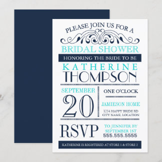 Invitación Ducha nupcial moderna de la Marina Azul y Aqua