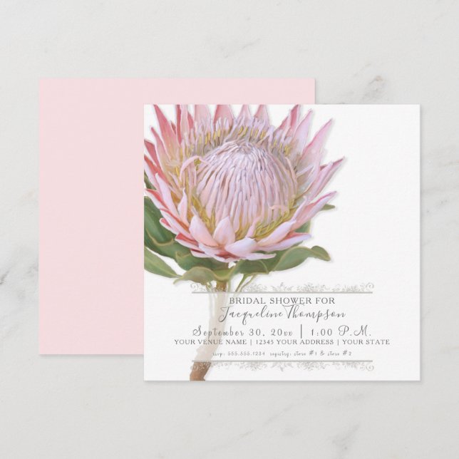 Invitación Ducha nupcial Moderna Elegante King Protea Flor (Anverso / Reverso)