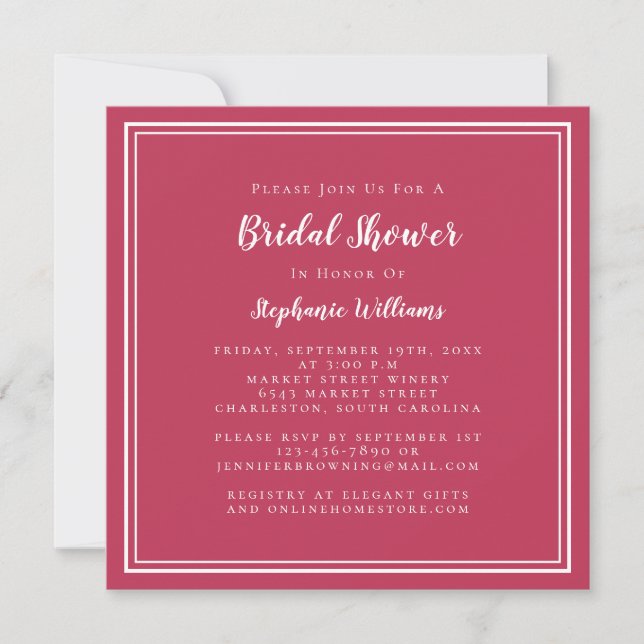 Invitación Ducha nupcial Moderna Elegante Plaza Roja Magenta (Anverso)