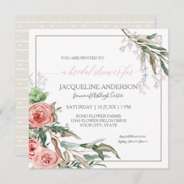 Invitación Ducha nupcial Moderna Floral BOHO Flores Acuarela