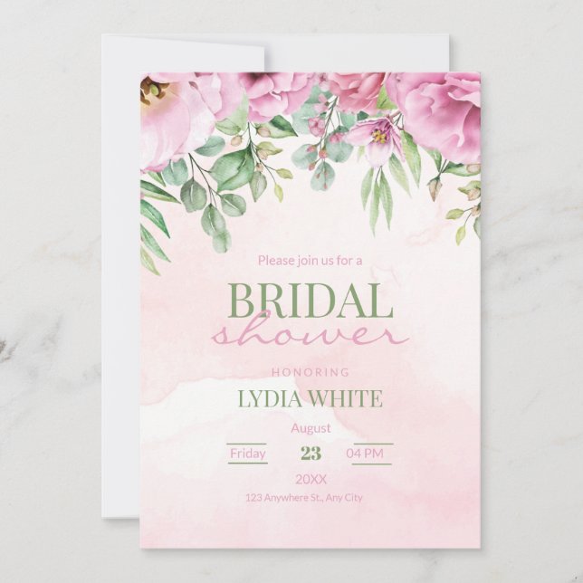Invitación Ducha nupcial Moderna Floral Pink Bridal Shower (Anverso)
