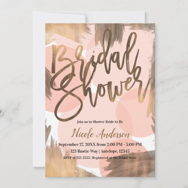 Invitación Ducha Nupcial Moderna Melocotón y Bronce Cobre (Anverso)