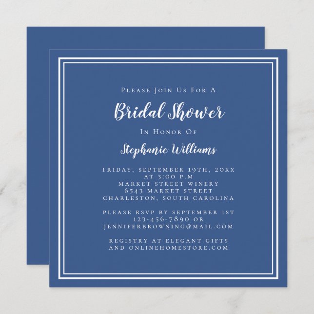 Invitación Ducha nupcial Moderna Plaza Elegante Marina Clásic (Anverso / Reverso)