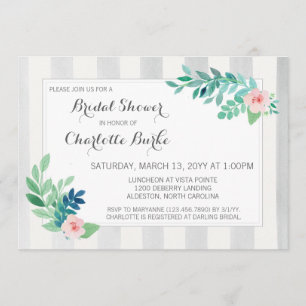 Invitación Ducha nupcial Moderna Rayas y acuarela Floral